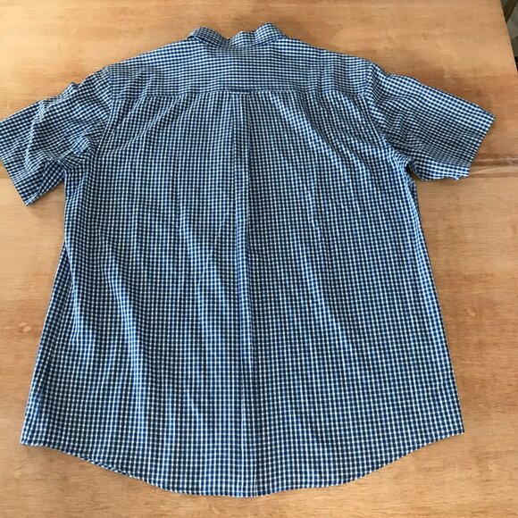 Chaps Easy Care Shirt Men XL Blue Plaid Button Down Pocket Crest Short Sleeve - Picture 2 of 14